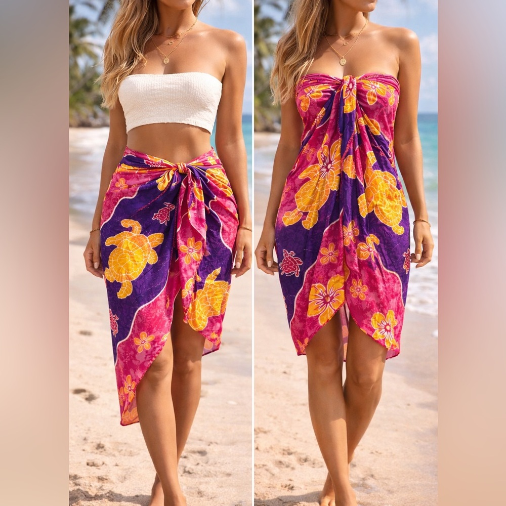 Hawaiian beach Sarong Sea Turtle Pareo skirt 60x42 pink purple gold tropical